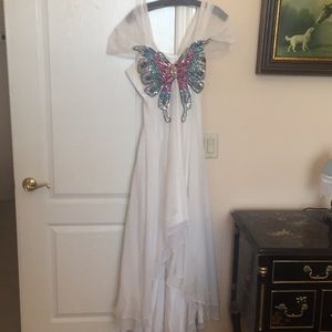 Butterfly rhinestone white gown